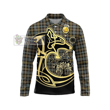 Campbell Argyll Weathered Tartan Long Sleeve Polo Shirt with Family Crest Celtic Wolf Style