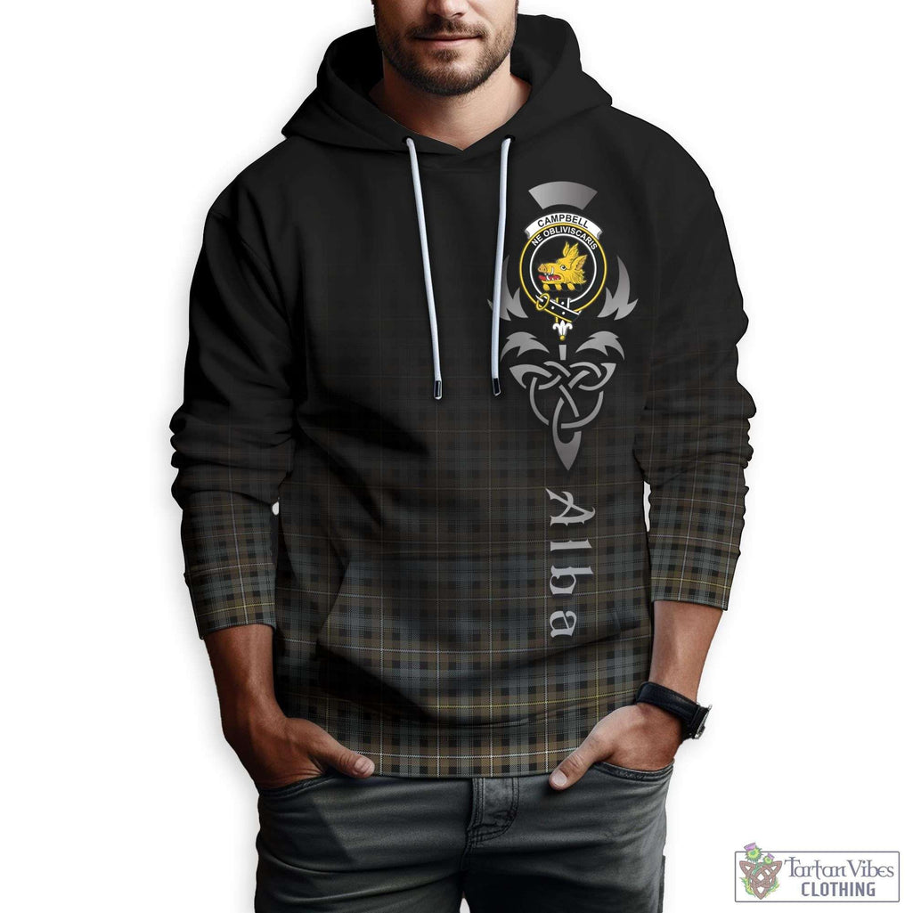 Tartan Vibes Clothing Campbell Argyll Weathered Tartan Hoodie Featuring Alba Gu Brath Family Crest Celtic Inspired