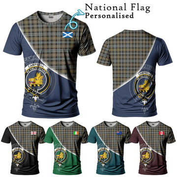 Campbell Argyll Weathered Tartan T-Shirt with Personalised National Flag and Family Crest Half Style