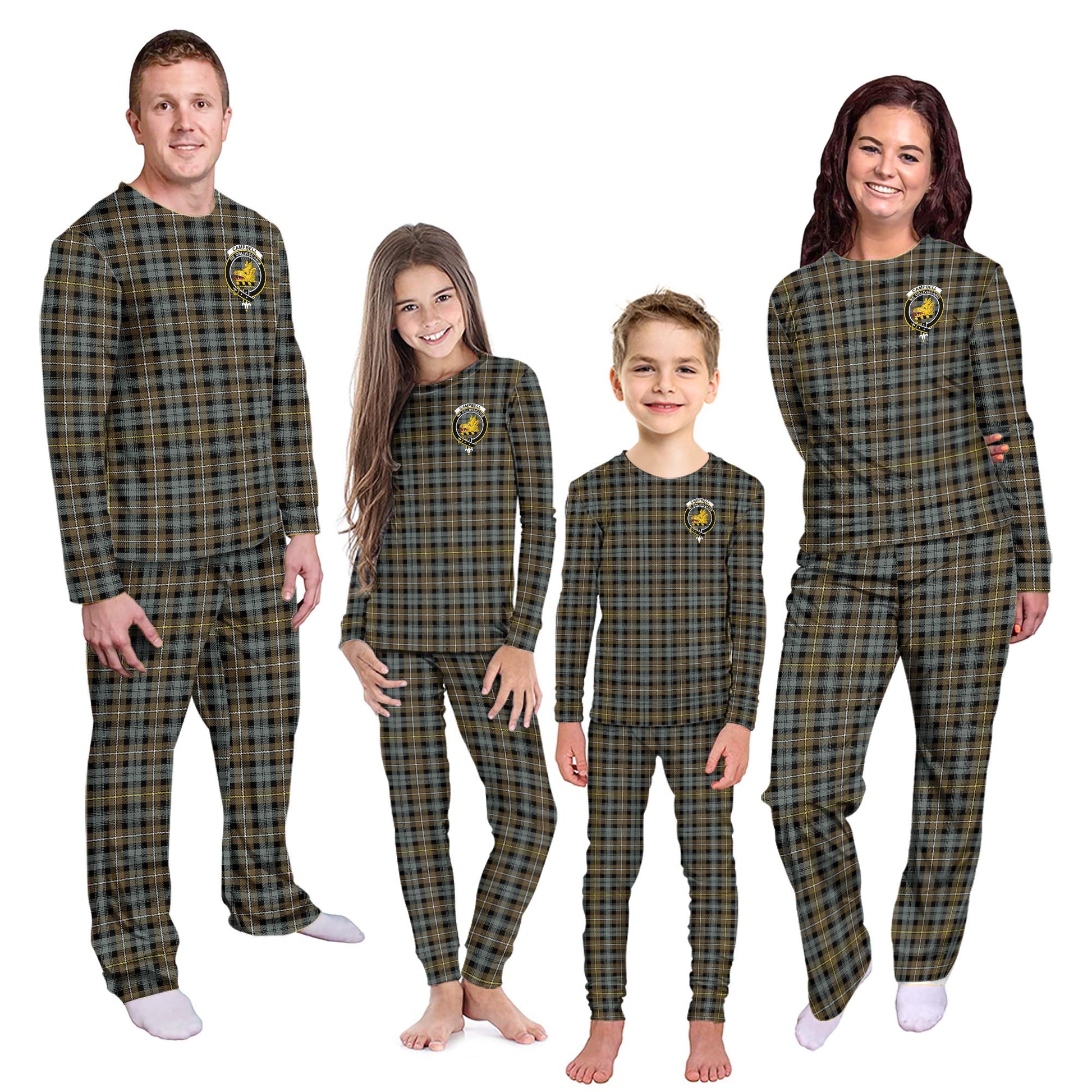 Campbell Argyll Weathered Tartan Pajamas Family Set with Family Crest Kid - Tartan Vibes Clothing