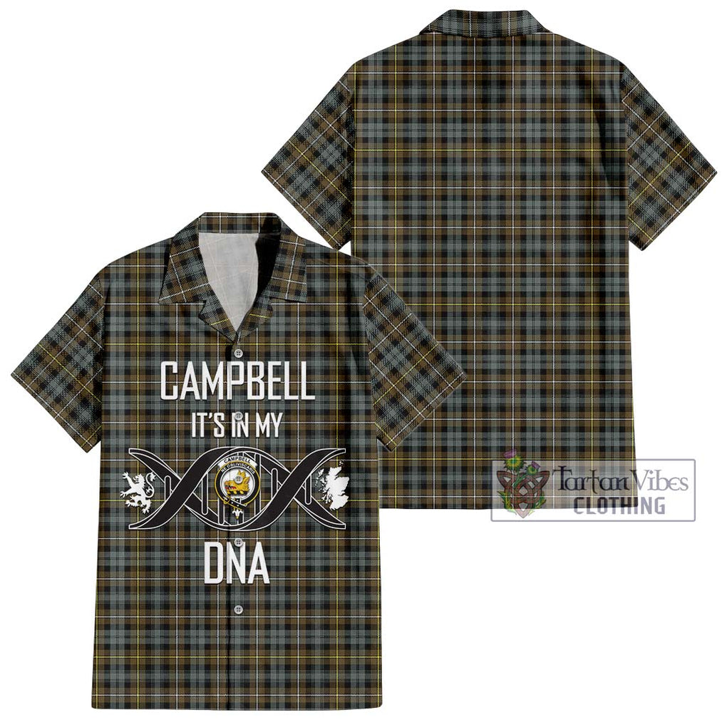 Campbell Argyll Weathered Tartan Short Sleeve Button Shirt with Family Crest DNA In Me Style Kid - Tartanvibesclothing Shop