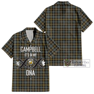 Campbell Argyll Weathered Tartan Short Sleeve Button Shirt with Family Crest DNA In Me Style