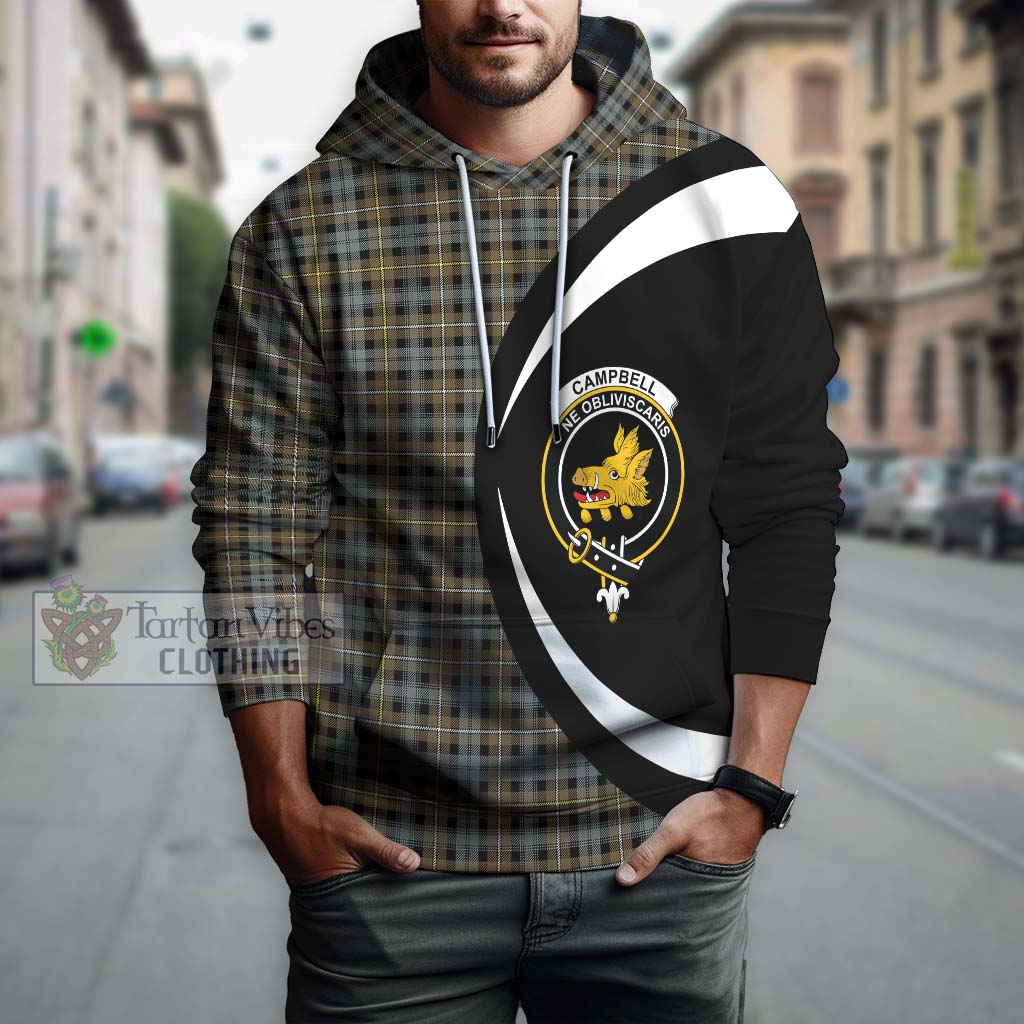 Tartan Vibes Clothing Campbell Argyll Weathered Tartan Hoodie with Family Crest Circle Style