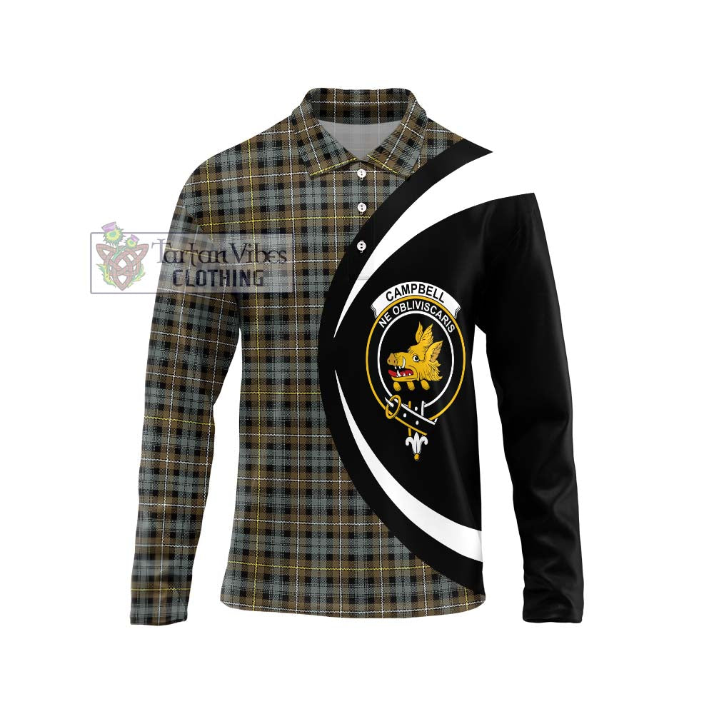 Campbell Argyll Weathered Tartan Long Sleeve Polo Shirt with Family Crest Circle Style Unisex - Tartan Vibes Clothing