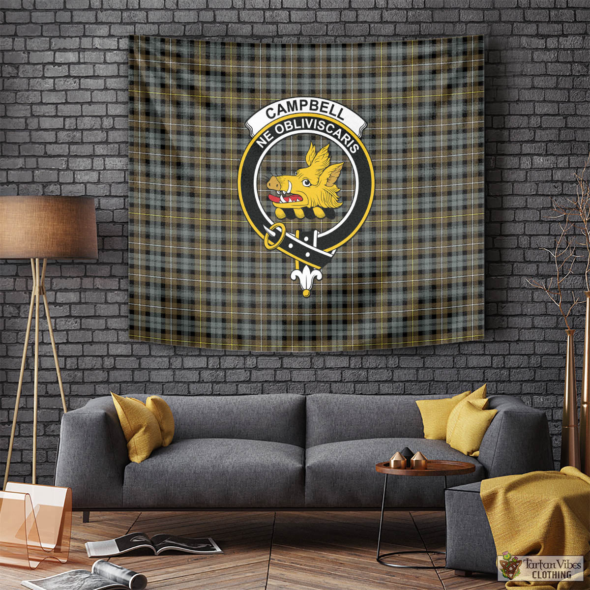 Tartan Vibes Clothing Campbell Argyll Weathered Tartan Tapestry Wall Hanging and Home Decor for Room with Family Crest