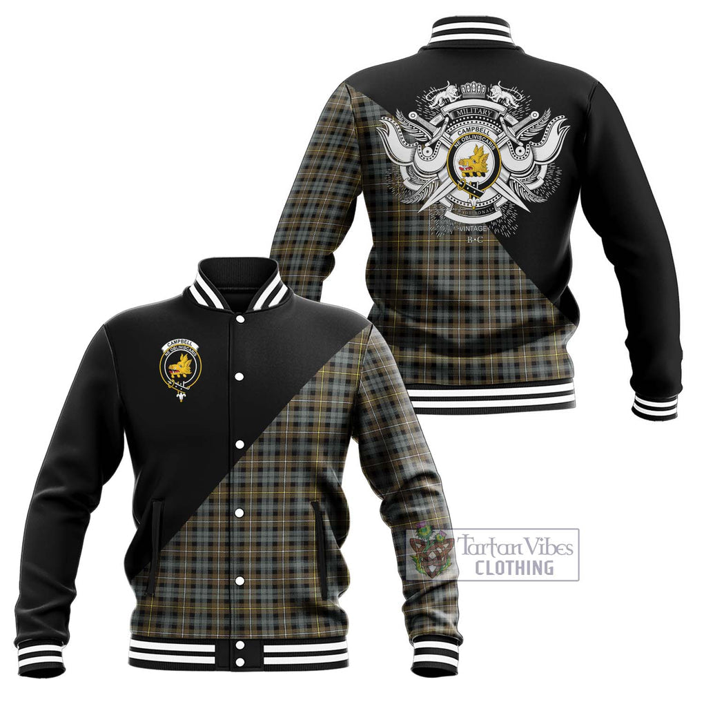 Campbell Argyll Weathered Tartan Baseball Jacket with Family Crest and Military Logo Style Unisex - Tartanvibesclothing Shop