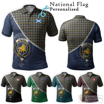 Campbell Argyll Weathered Tartan Polo Shirt with Personalised National Flag and Family Crest Half Style