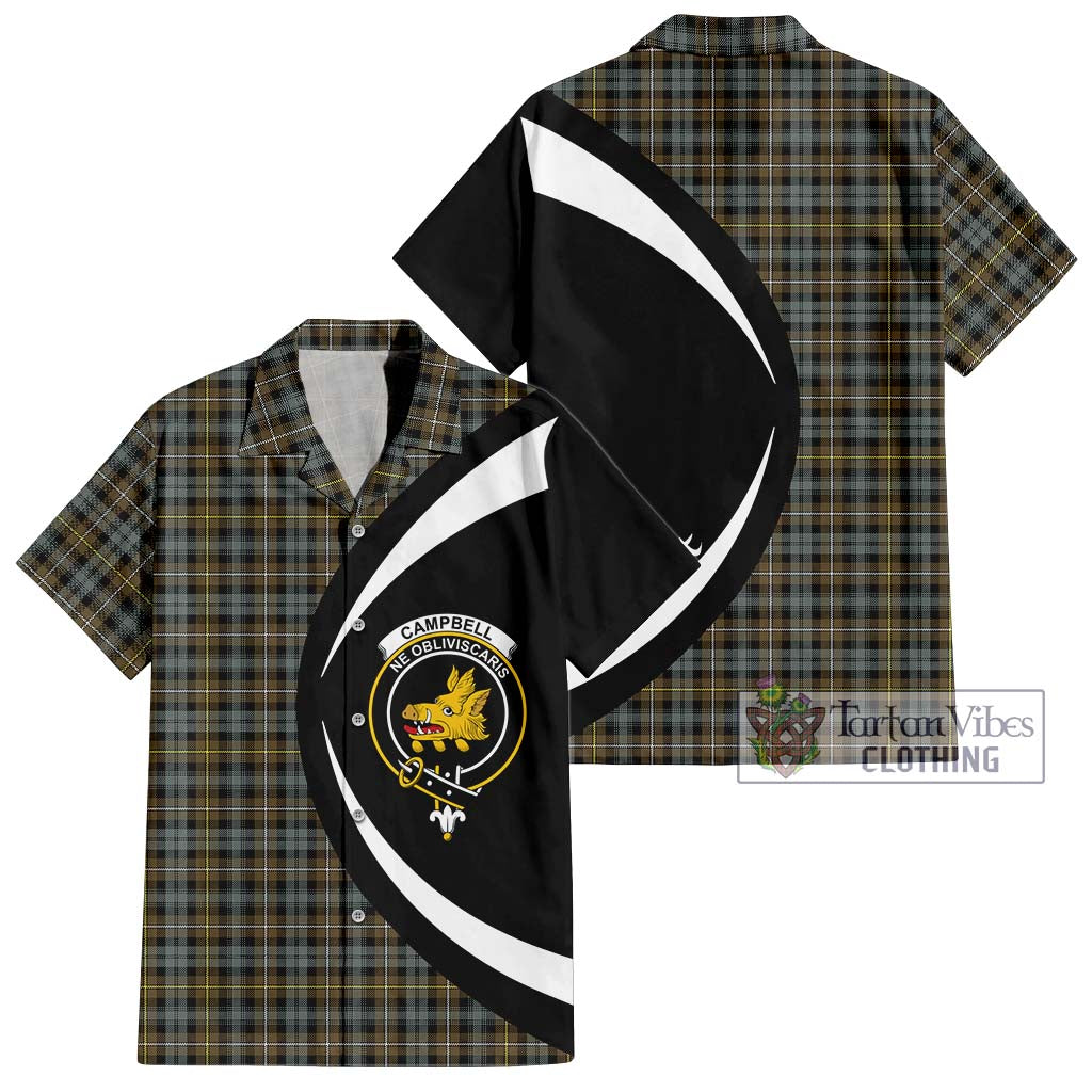 Campbell Argyll Weathered Tartan Short Sleeve Button Up with Family Crest Circle Style Kid - Tartan Vibes Clothing