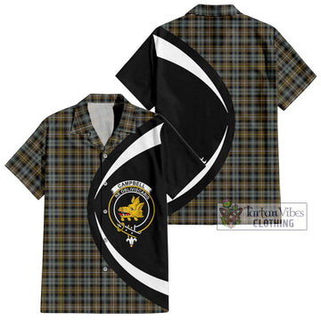 Campbell Argyll Weathered Tartan Short Sleeve Button Up with Family Crest Circle Style