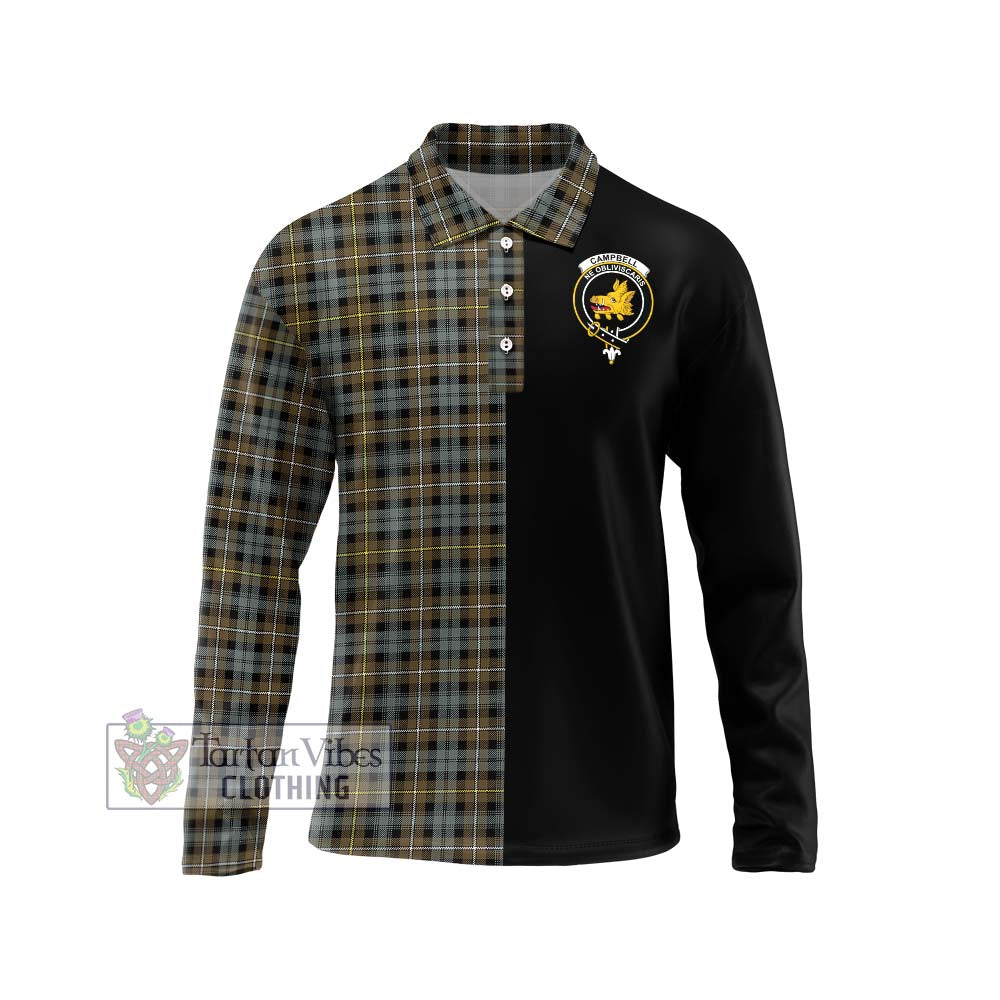 Campbell Argyll Weathered Tartan Long Sleeve Polo Shirt with Family Crest and Half Of Me Style Unisex - Tartanvibesclothing Shop