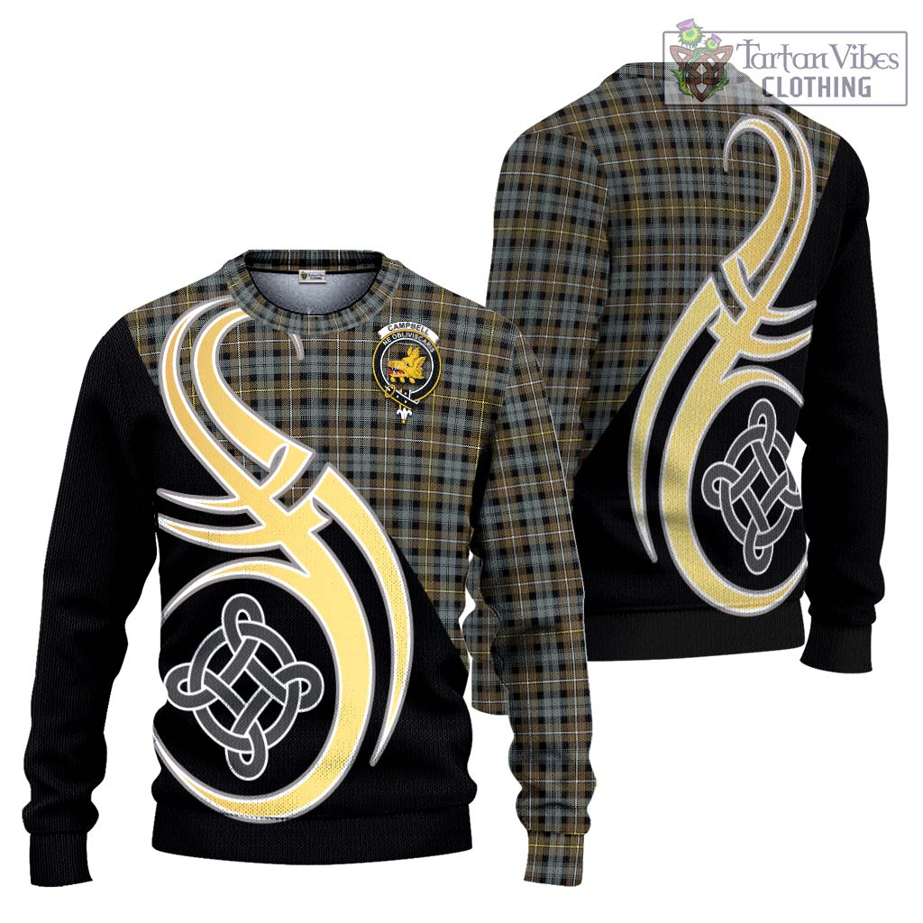 Campbell Argyll Weathered Tartan Knitted Sweater with Family Crest and Celtic Symbol Style Unisex - Tartan Vibes Clothing