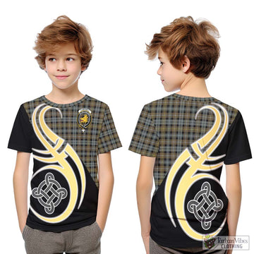 Campbell Argyll Weathered Tartan Kid T-Shirt with Family Crest and Celtic Symbol Style