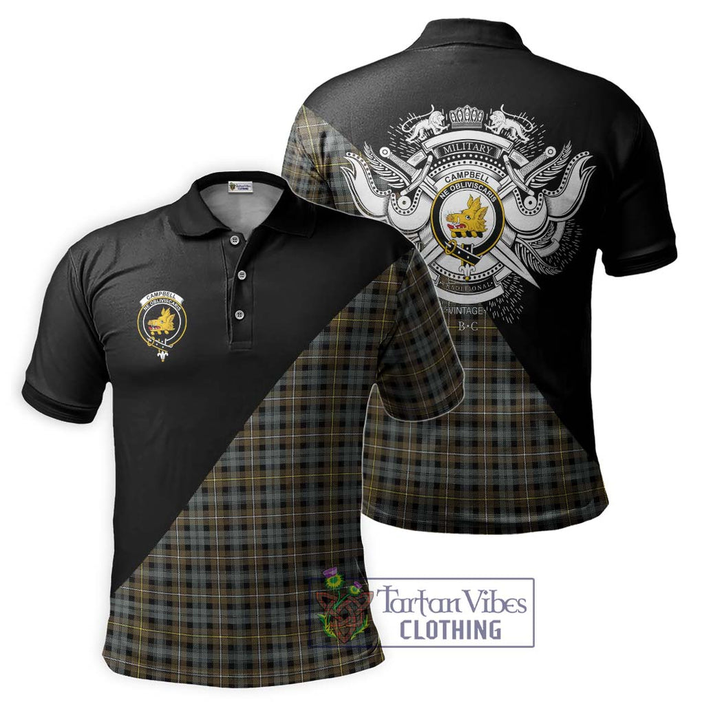 Campbell Argyll Weathered Tartan Polo Shirt with Family Crest and Military Logo Style Kid - Tartanvibesclothing Shop