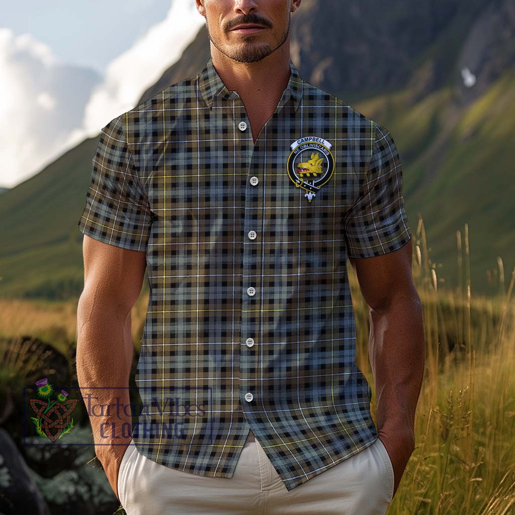 Campbell Argyll Weathered Tartan Cotton Hawaiian Shirt with Family Crest Adult - Tartan Vibes Clothing