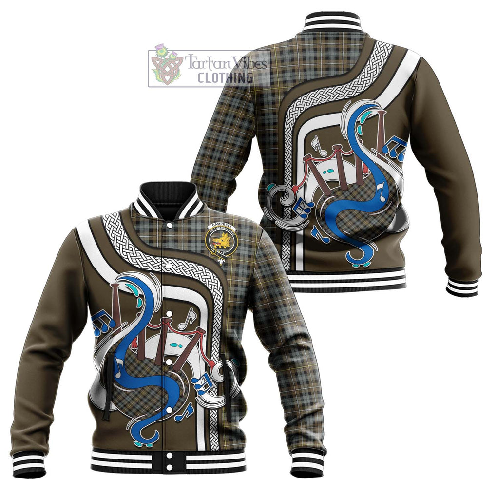 Tartan Vibes Clothing Campbell Argyll Weathered Tartan Baseball Jacket with Epic Bagpipe Style