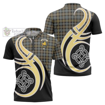 Campbell Argyll Weathered Tartan Zipper Polo Shirt with Family Crest and Celtic Symbol Style