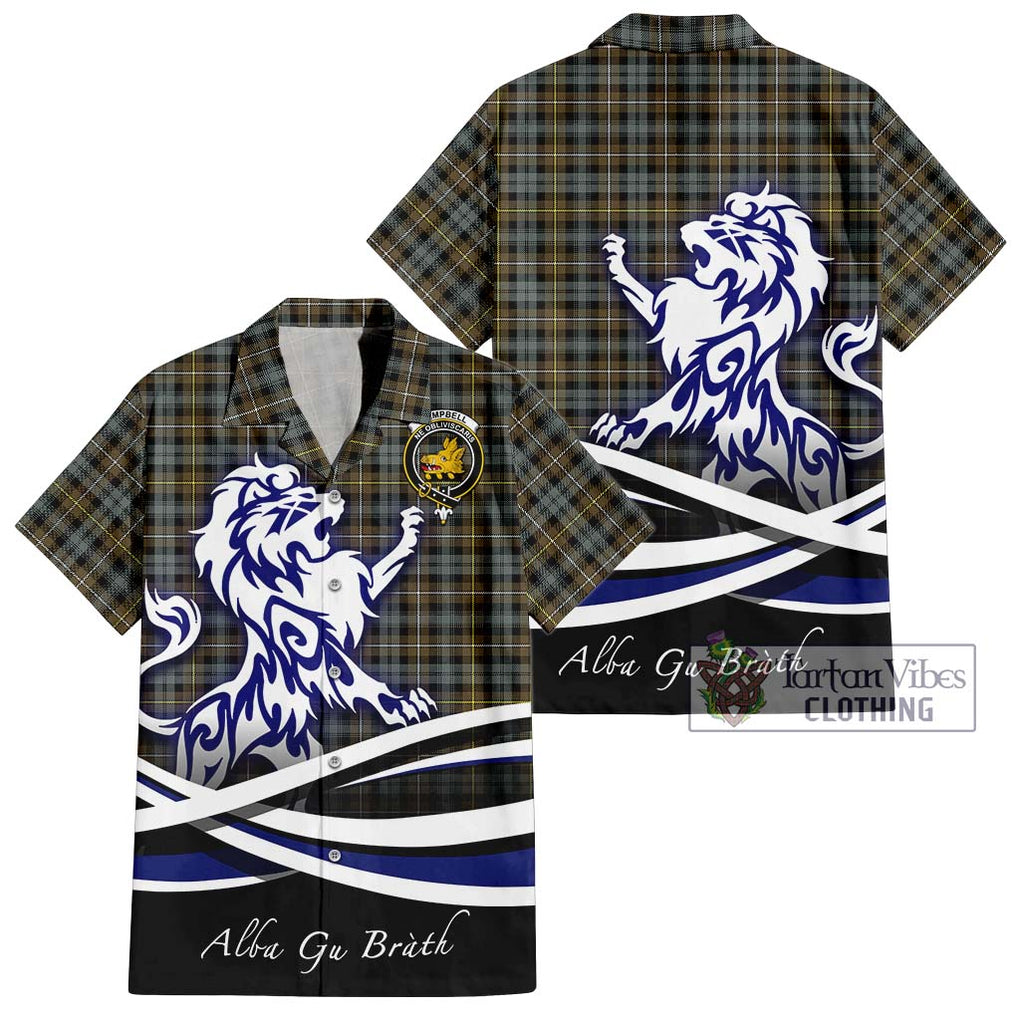 Campbell Argyll Weathered Tartan Short Sleeve Button Shirt with Alba Gu Brath Regal Lion Emblem Kid - Tartanvibesclothing Shop