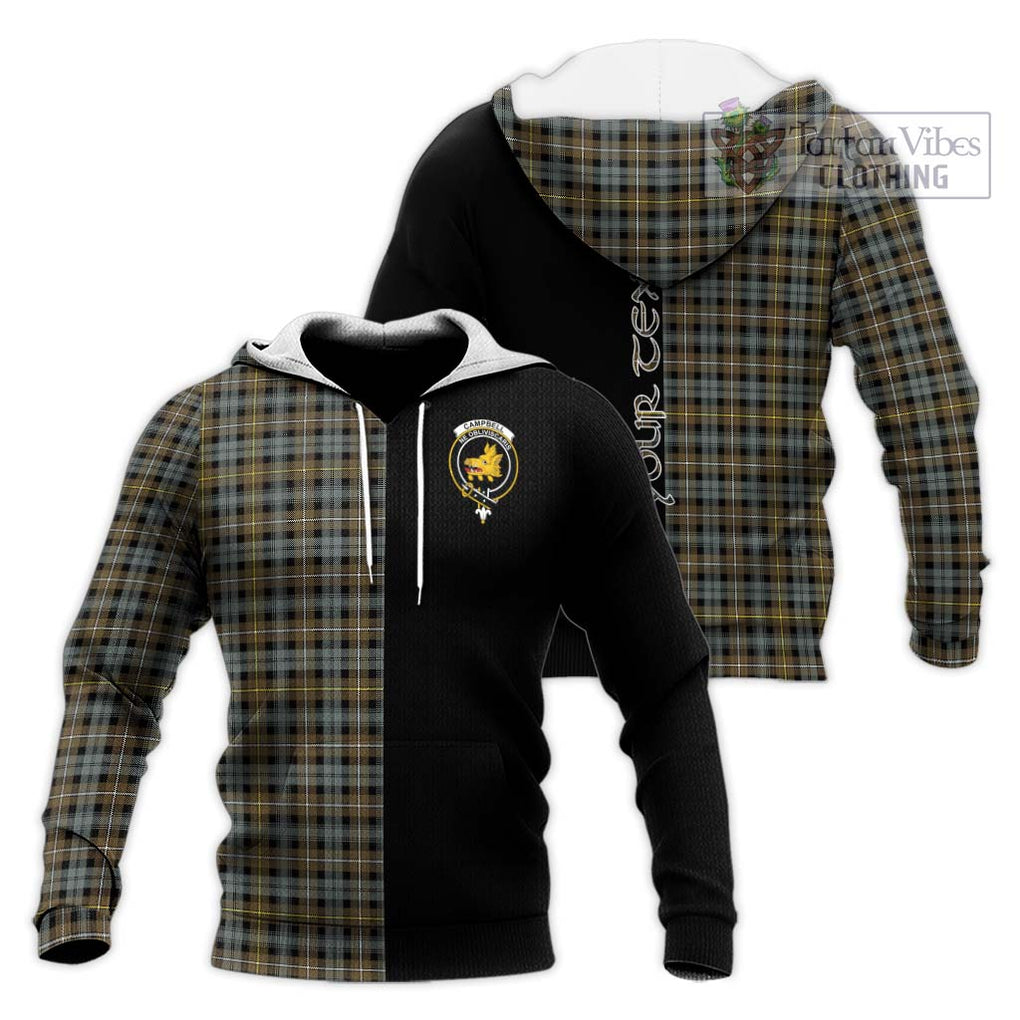 Campbell Argyll Weathered Tartan Knitted Hoodie with Family Crest and Half Of Me Style Unisex Knitted Pullover Hoodie - Tartanvibesclothing Shop