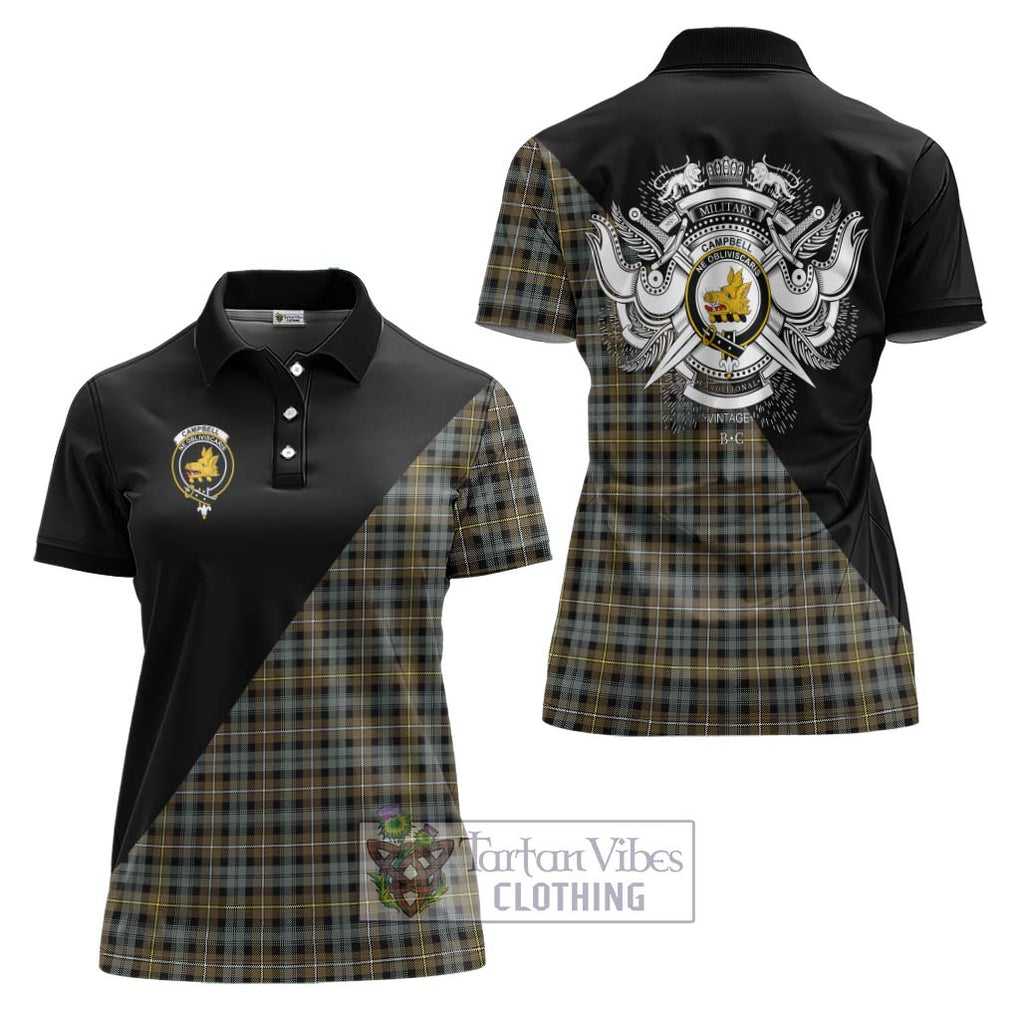 Campbell Argyll Weathered Tartan Women's Polo Shirt with Family Crest and Military Logo Style Women - Tartanvibesclothing Shop