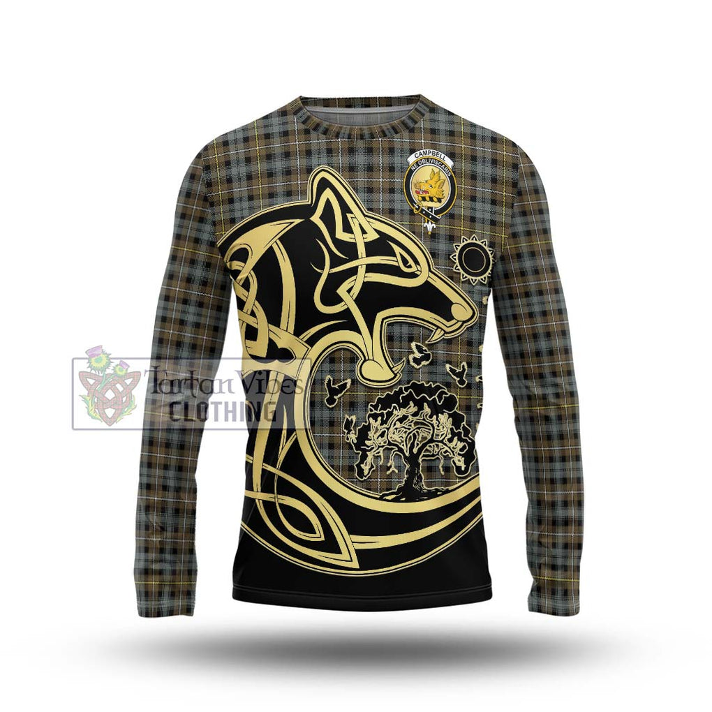 Campbell Argyll Weathered Tartan Long Sleeve T-Shirt with Family Crest Celtic Wolf Style Unisex - Tartan Vibes Clothing