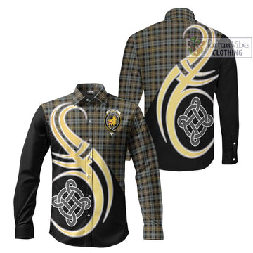 Campbell Argyll Weathered Tartan Long Sleeve Button Shirt with Family Crest and Celtic Symbol Style