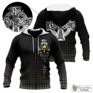 Campbell Argyll Weathered Tartan Knitted Hoodie Featuring Alba Gu Brath Family Crest Celtic Inspired