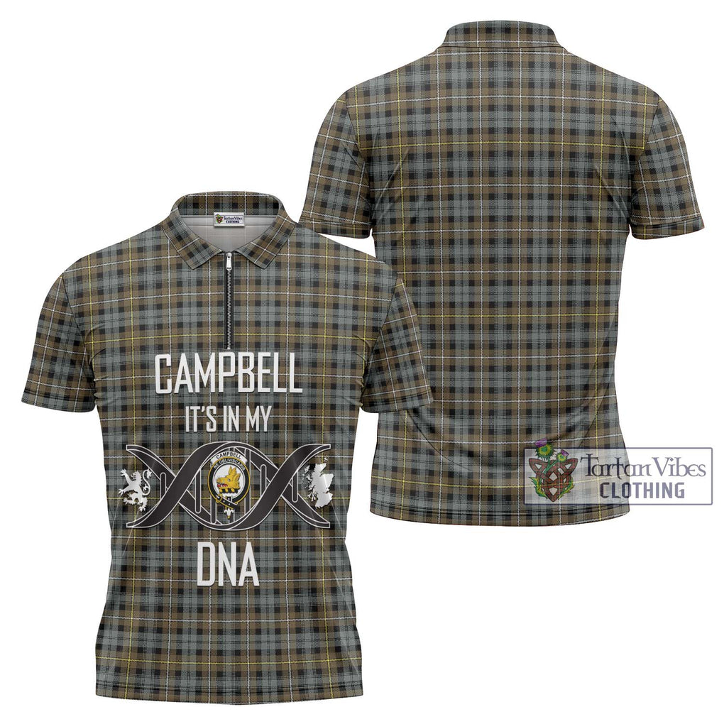 Campbell Argyll Weathered Tartan Zipper Polo Shirt with Family Crest DNA In Me Style Unisex - Tartanvibesclothing Shop