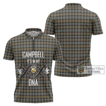 Campbell Argyll Weathered Tartan Zipper Polo Shirt with Family Crest DNA In Me Style