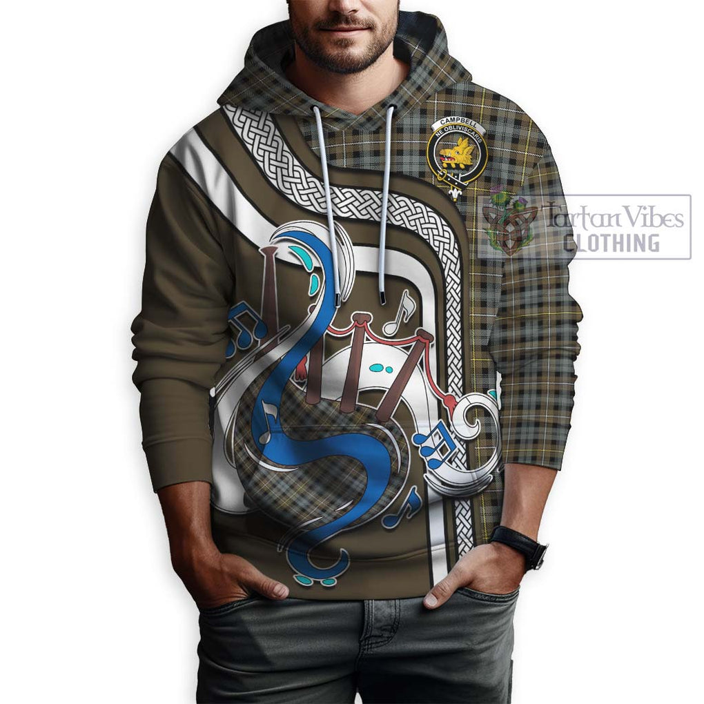 Campbell Argyll Weathered Tartan Hoodie with Epic Bagpipe Style Zip Hoodie - Tartanvibesclothing Shop