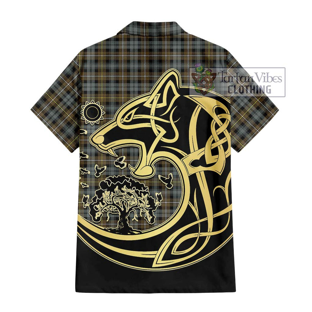 Campbell Argyll Weathered Tartan Short Sleeve Button Shirt with Family Crest Celtic Wolf Style - Tartan Vibes Clothing