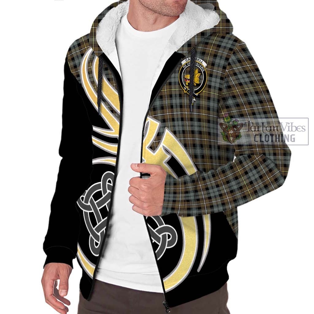 Campbell Argyll Weathered Tartan Sherpa Hoodie with Family Crest and Celtic Symbol Style - Tartan Vibes Clothing