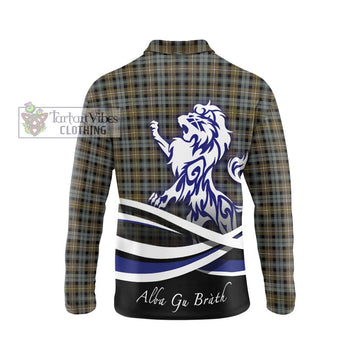 Campbell Argyll Weathered Tartan Long Sleeve Polo Shirt with Alba Gu Brath Regal Lion Emblem