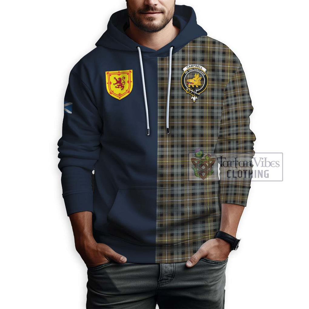 Tartan Vibes Clothing Campbell Argyll Weathered Tartan Hoodie with Scottish Lion Royal Arm Half Style