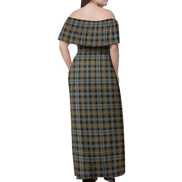 Campbell Argyll Weathered Tartan Off Shoulder Long Dress