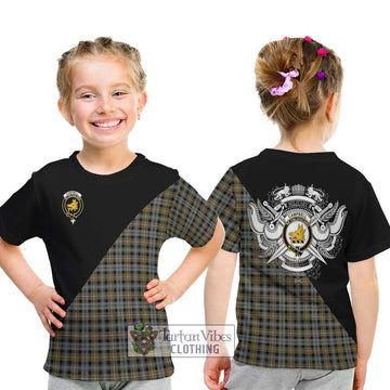 Campbell Argyll Weathered Tartan Kid T-Shirt with Family Crest and Military Logo Style