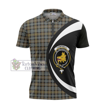 Campbell Argyll Weathered Tartan Zipper Polo Shirt with Family Crest Circle Style