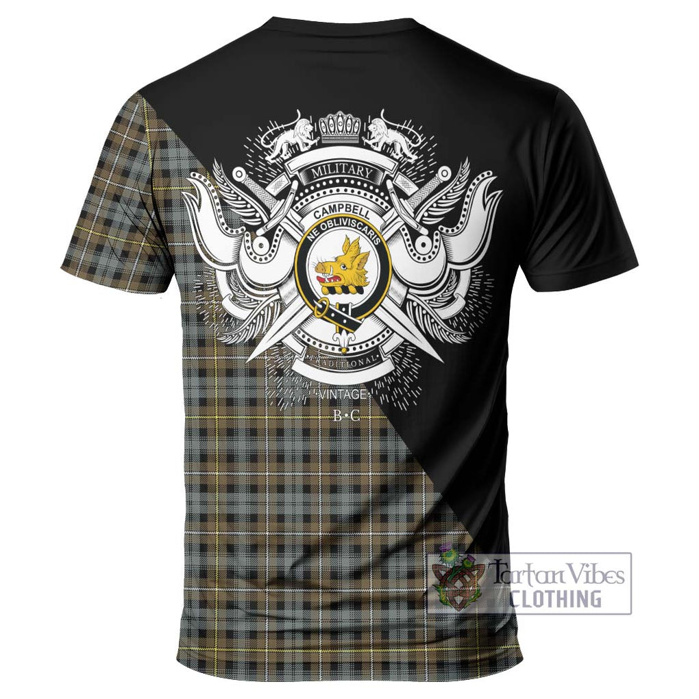 Campbell Argyll Weathered Tartan T-Shirt with Family Crest and Military Logo Style - Tartanvibesclothing Shop