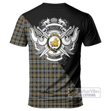 Campbell Argyll Weathered Tartan T-Shirt with Family Crest and Military Logo Style