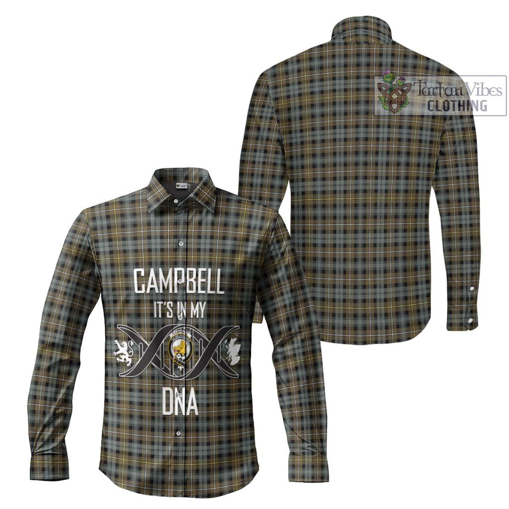 Campbell Argyll Weathered Tartan Long Sleeve Button Shirt with Family Crest DNA In Me Style Men's Shirt - Tartanvibesclothing Shop