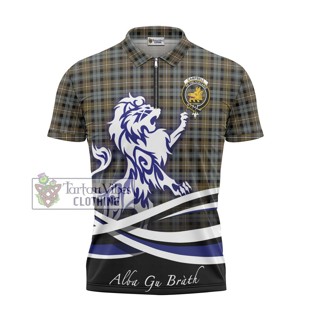 Campbell Argyll Weathered Tartan Zipper Polo Shirt with Alba Gu Brath Regal Lion Emblem - Tartanvibesclothing Shop