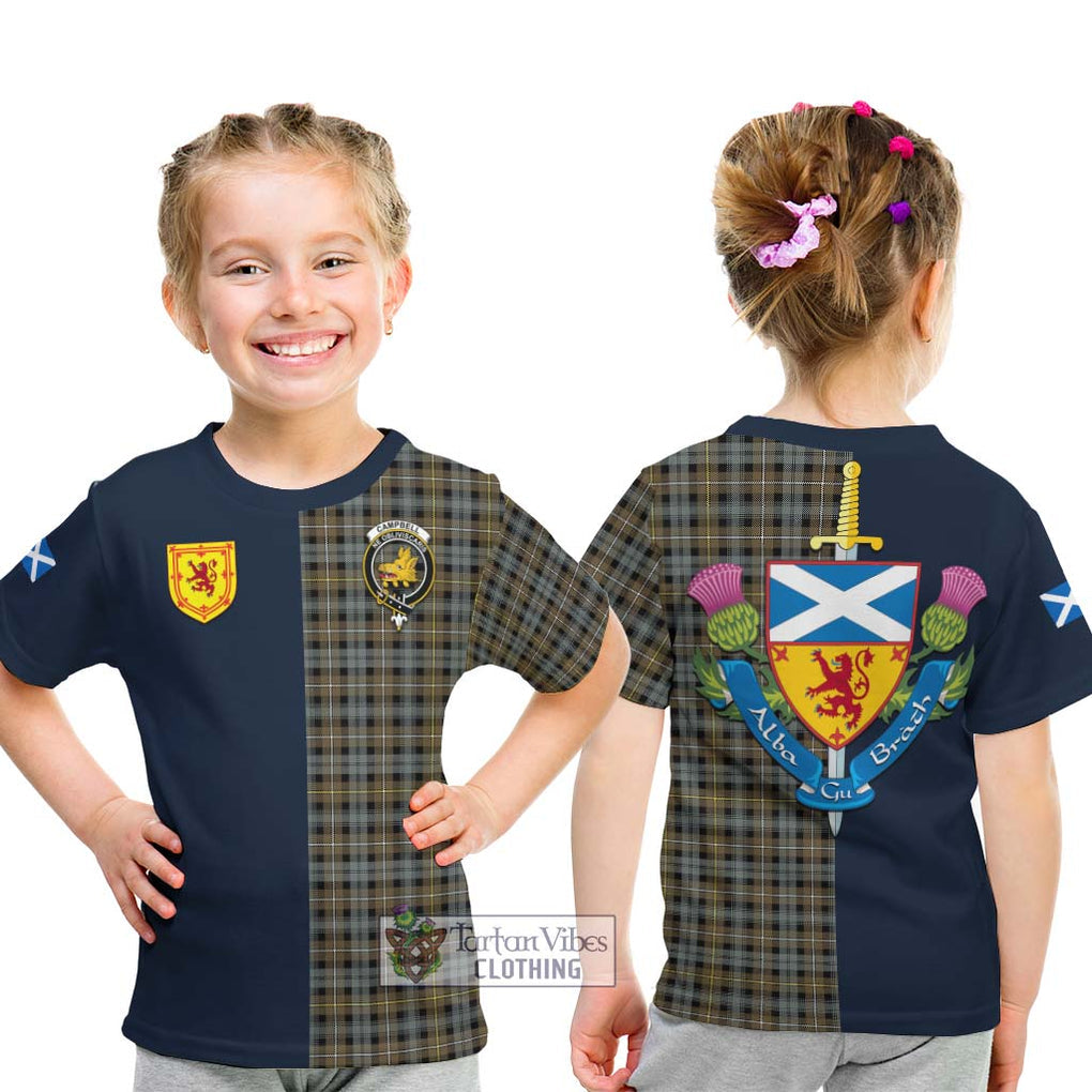 Tartan Vibes Clothing Campbell Argyll Weathered Tartan Kid T-Shirt with Scottish Lion Royal Arm Half Style