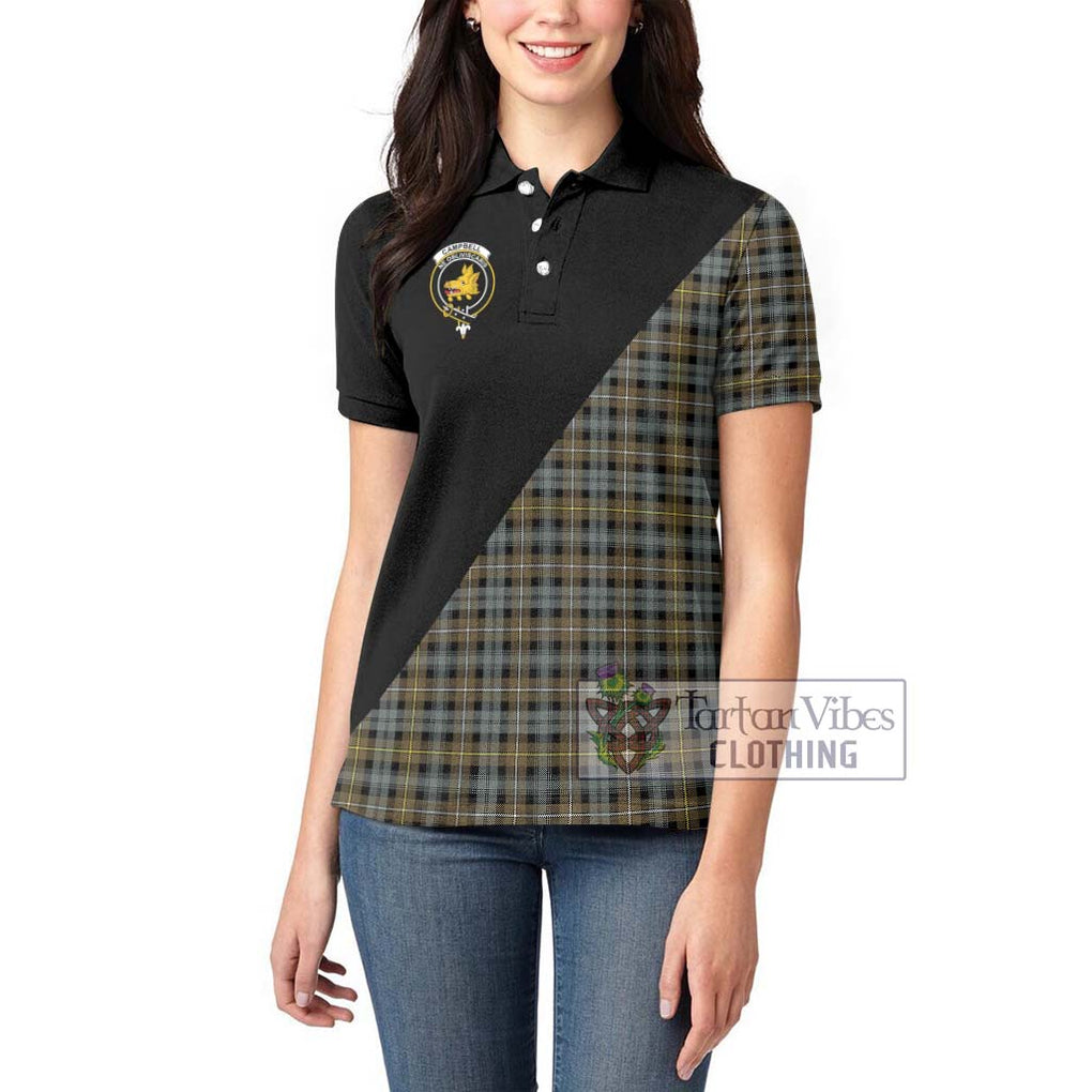 Campbell Argyll Weathered Tartan Women's Polo Shirt with Family Crest and Military Logo Style - Tartanvibesclothing Shop