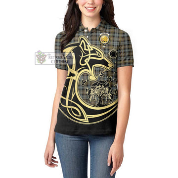 Campbell Argyll Weathered Tartan Women's Polo Shirt with Family Crest Celtic Wolf Style