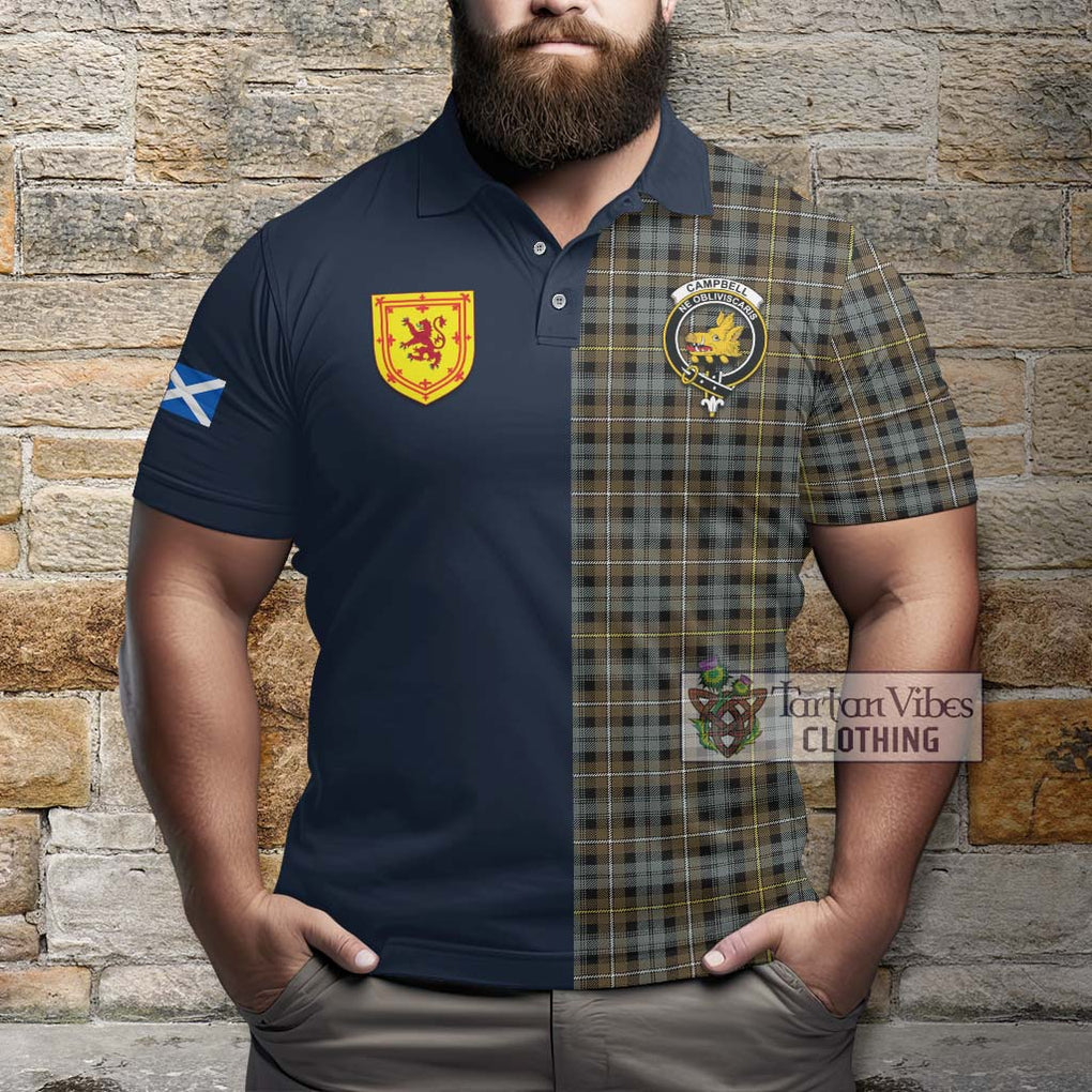 Tartan Vibes Clothing Campbell Argyll Weathered Tartan Polo Shirt with Scottish Lion Royal Arm Half Style