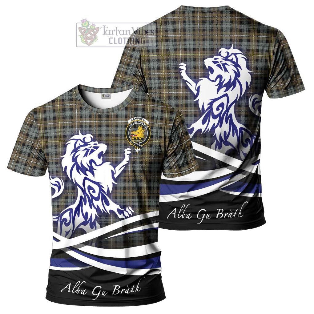 Tartan Vibes Clothing Campbell Argyll Weathered Tartan Cotton T-shirt with Alba Gu Brath Regal Lion Emblem