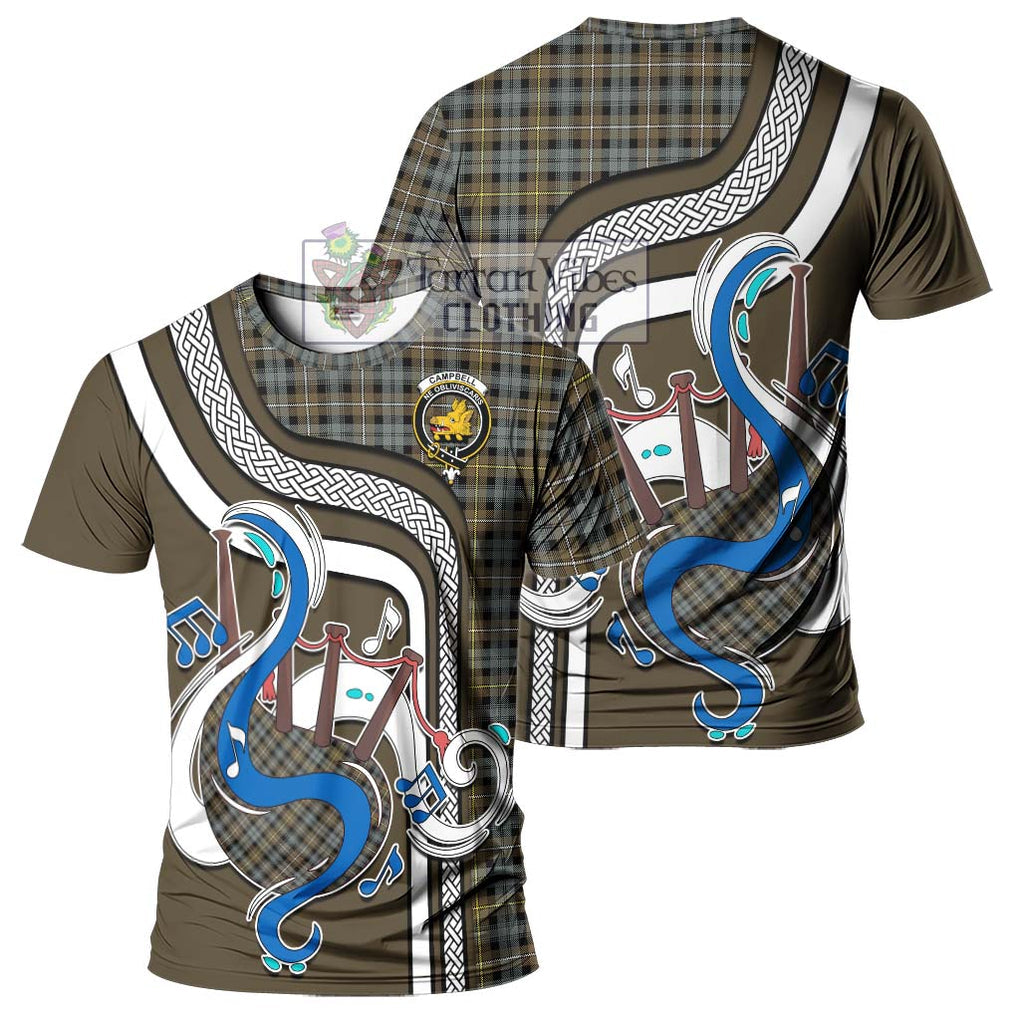 Campbell Argyll Weathered Tartan T-Shirt with Epic Bagpipe Style - Tartanvibesclothing Shop