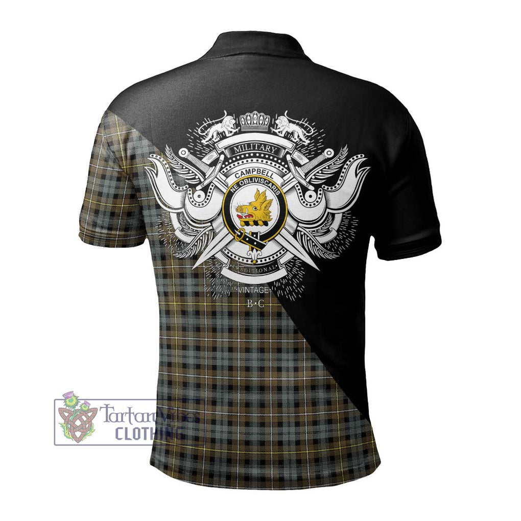 Campbell Argyll Weathered Tartan Polo Shirt with Family Crest and Military Logo Style - Tartanvibesclothing Shop