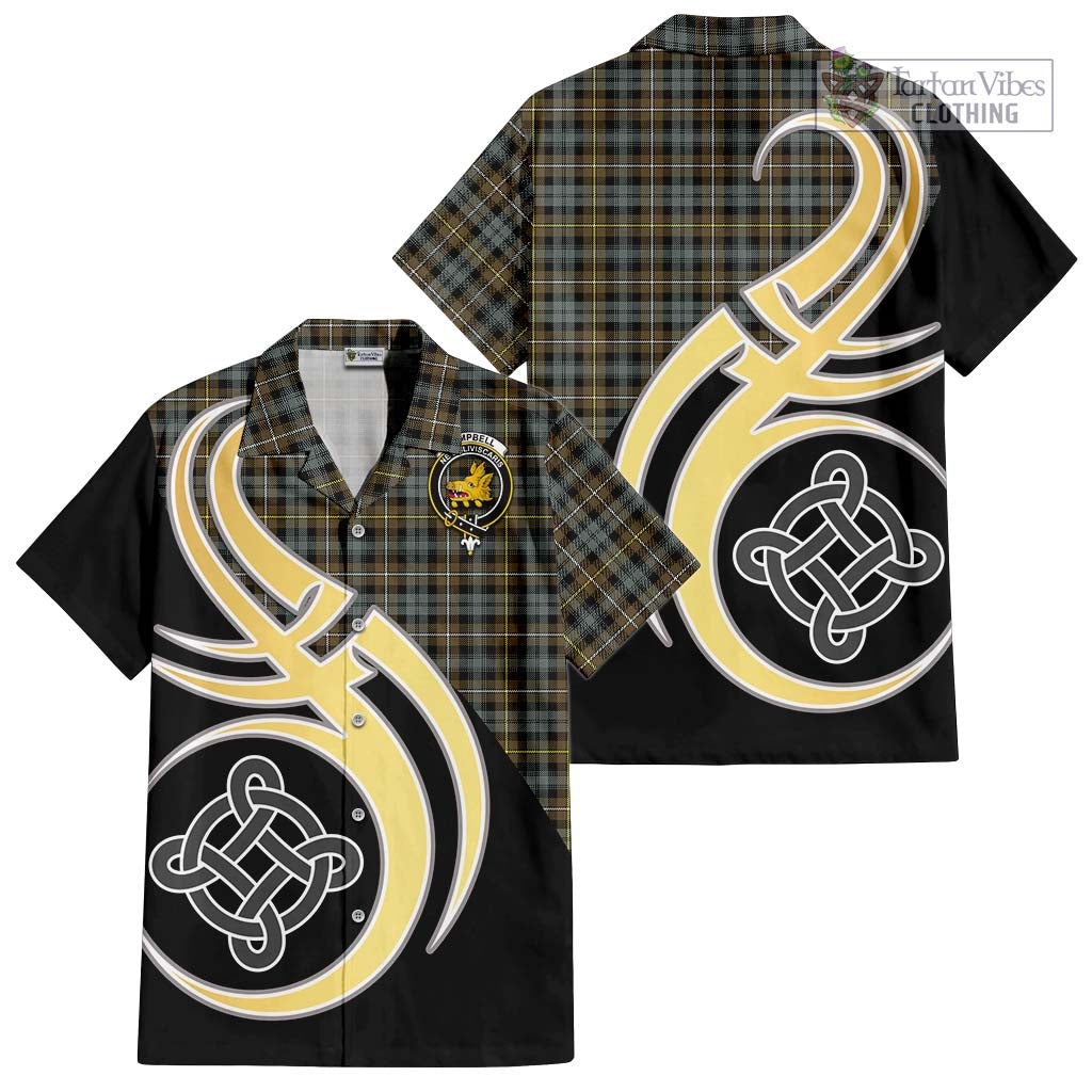 Campbell Argyll Weathered Tartan Short Sleeve Button Shirt with Family Crest and Celtic Symbol Style - Tartan Vibes Clothing