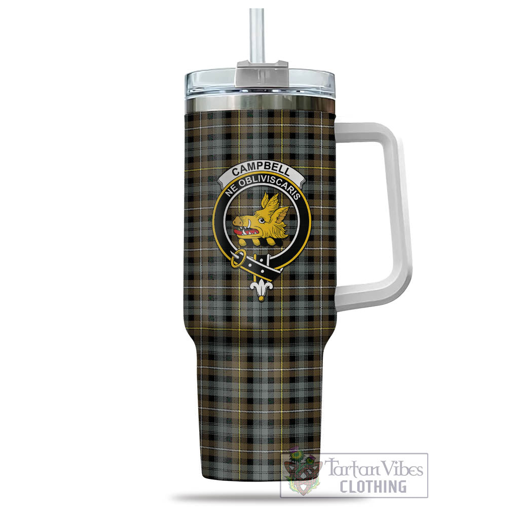 Tartan Vibes Clothing Campbell Argyll Weathered Tartan and Family Crest Tumbler with Handle