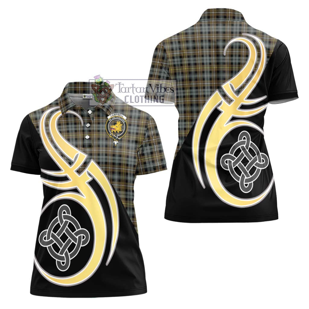 Campbell Argyll Weathered Tartan Women's Polo Shirt with Family Crest and Celtic Symbol Style - Tartan Vibes Clothing